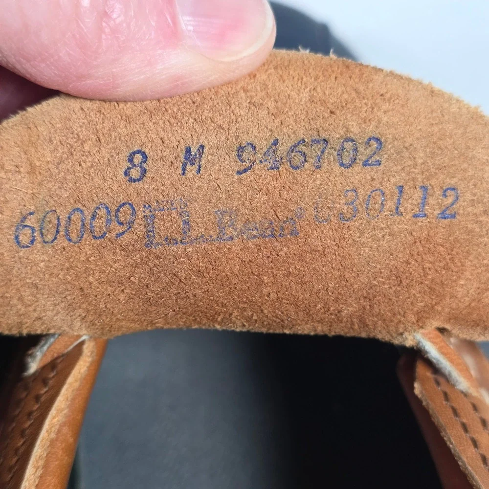 LL Bean Bean Boot Mens 8 Navy Blue Tan Leather Rubber Moc Duck Boots Made in USA
